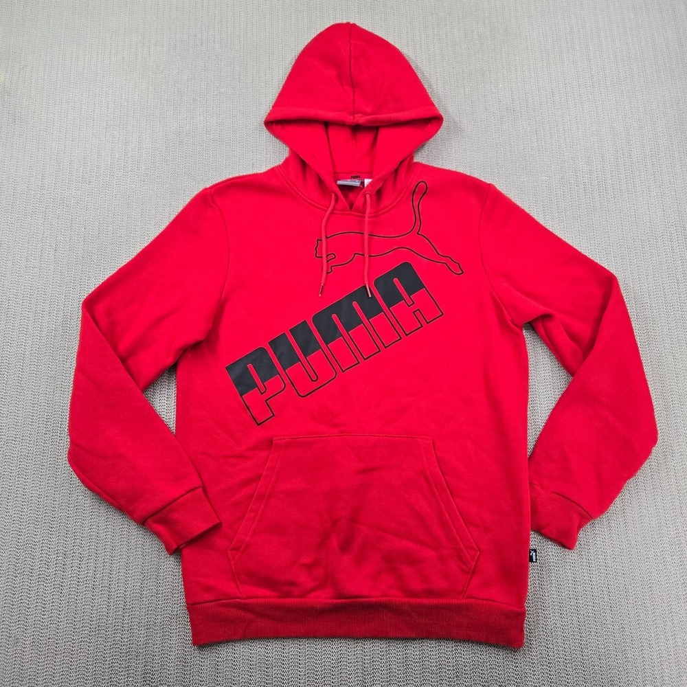 Puma Flame Hoodie Sweatshirt Mens Small Red Black Spellout Logo Pullover